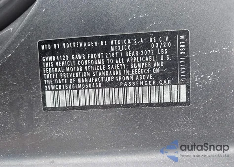 2020 Volkswagen Jetta 1.4T R-Line/1.4T S/1.4T Se from USA, damaged, VIN 3VWCB7BU6LM050450